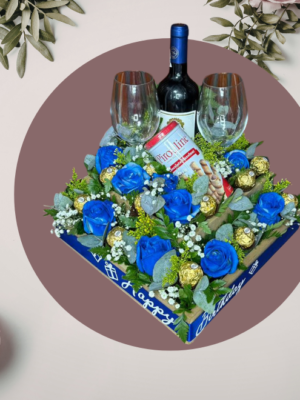 Caja Premium con Vino, Copas y Rosas