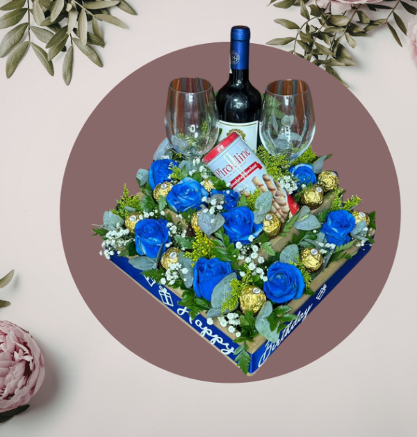 Caja Premium con Vino, Copas y Rosas