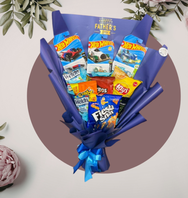 Bouquet Hot Wheels con Snacks