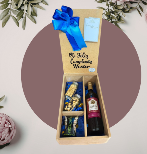 Caja de Regalo con Vino y Snacks