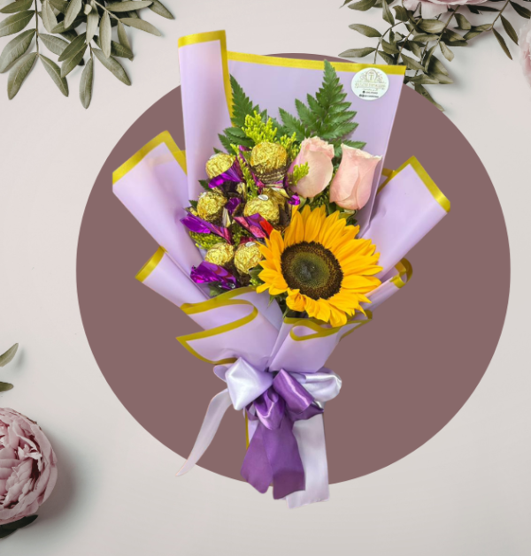Ramo de Girasol con Chocolates y Rosas