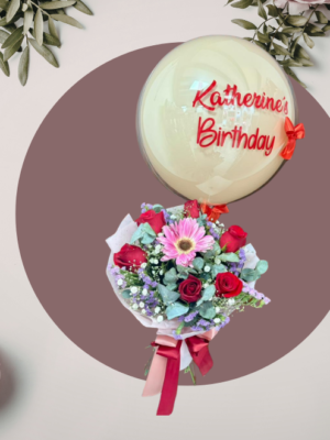 Ramo de Rosas con Globo Personalizado