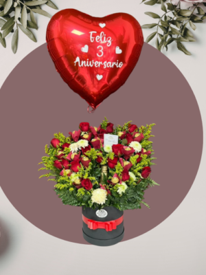 Arreglo de Rosas con Globo de Aniversario