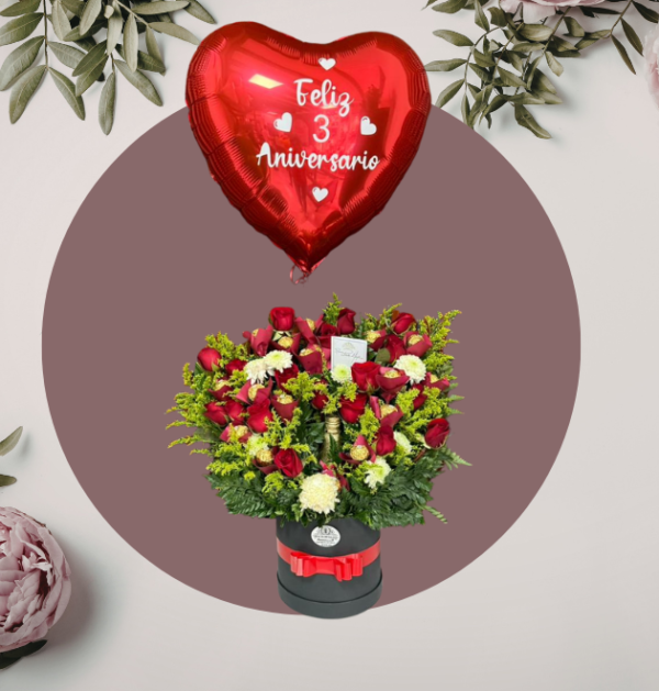 Arreglo de Rosas con Globo de Aniversario