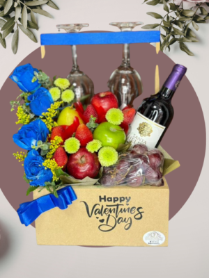 Caja de Frutas con Vino y Copas