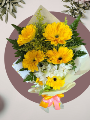 Ramo de Gerberas Amarillas y Flores Blancas