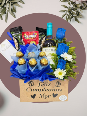Caja Sorpresa con Vino, Rosas y Chocolates
