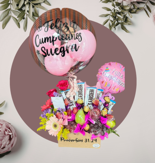 Caja de Frutas, Flores y Chocolates