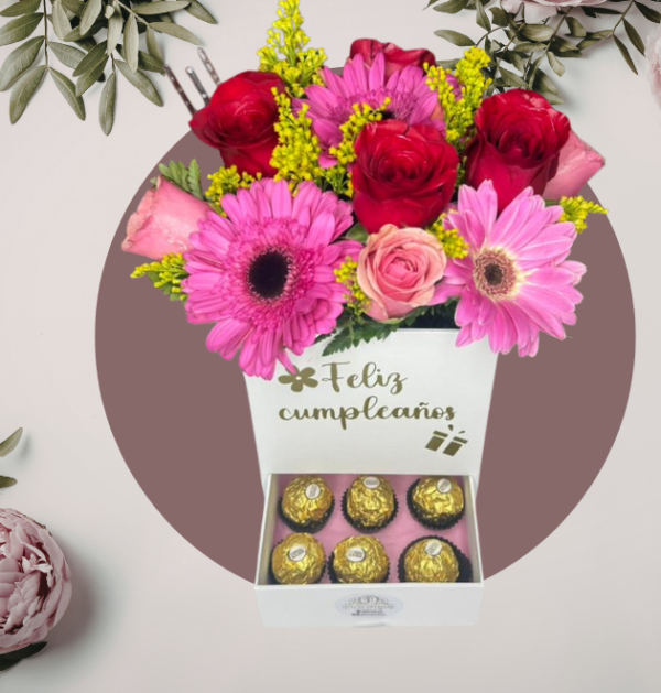 Caja Floral con Chocolates