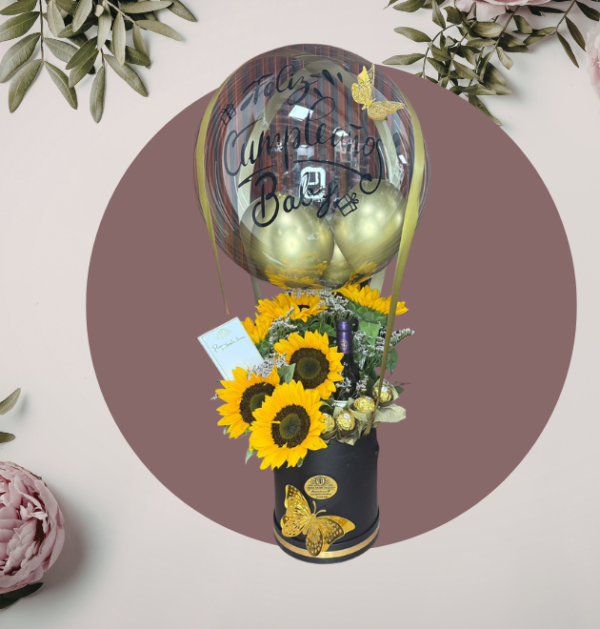 Arreglo de Girasoles con Globo y Detalles Premium