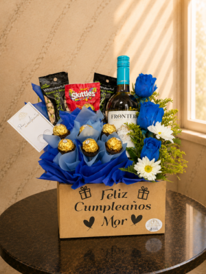 Caja Sorpresa con Vino, Rosas y Chocolates
