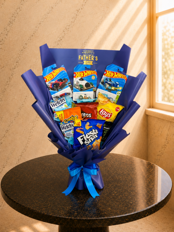 Bouquet Hot Wheels con Snacks