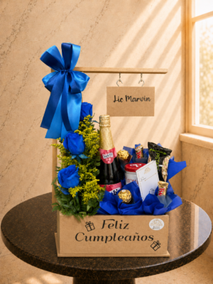 Arreglo Premium con Espumante, Dulces y Rosas