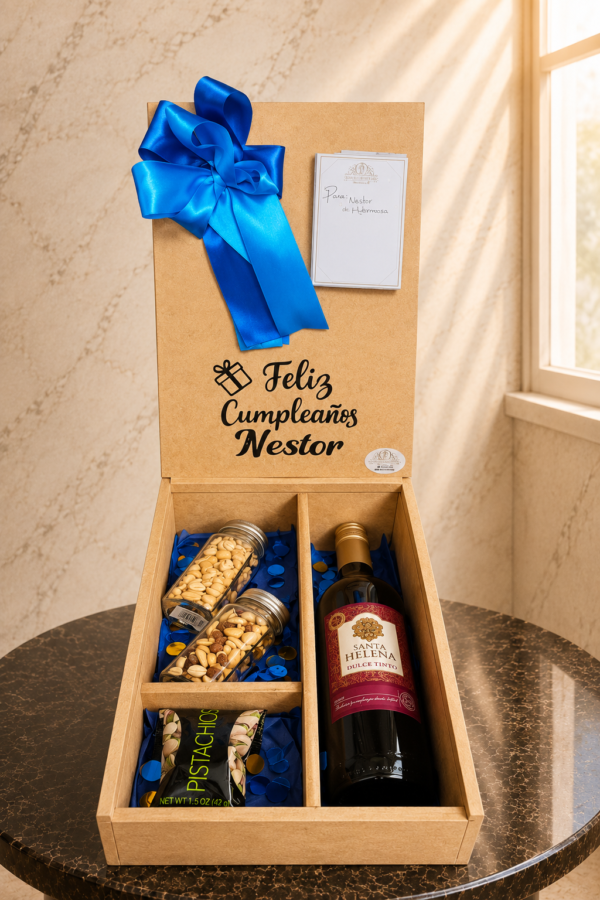 Caja de Regalo con Vino y Snacks