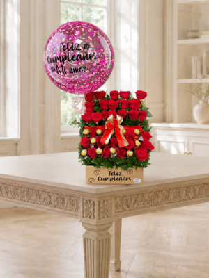 Arreglo de Rosas con Globo Personalizado
