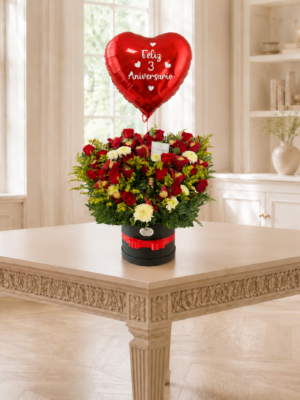 Arreglo de Rosas con Globo de Aniversario