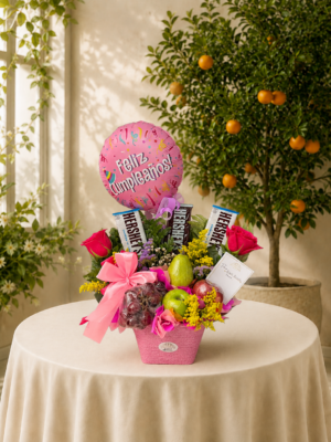 Arreglo de Frutas, Flores y Chocolates