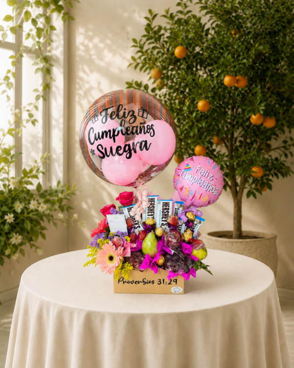 Caja de Frutas, Flores y Chocolates