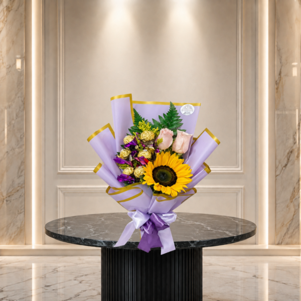 Ramo de Girasol con Chocolates y Rosas