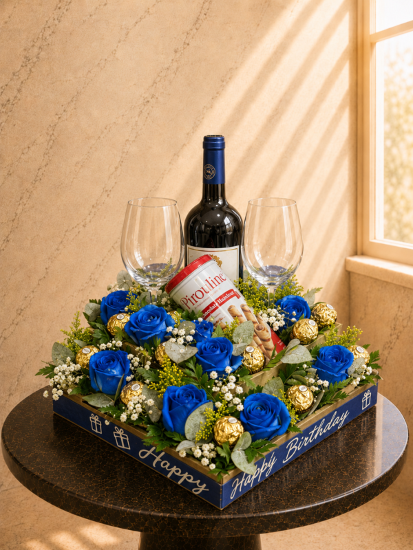 Caja Premium con Vino, Copas y Rosas