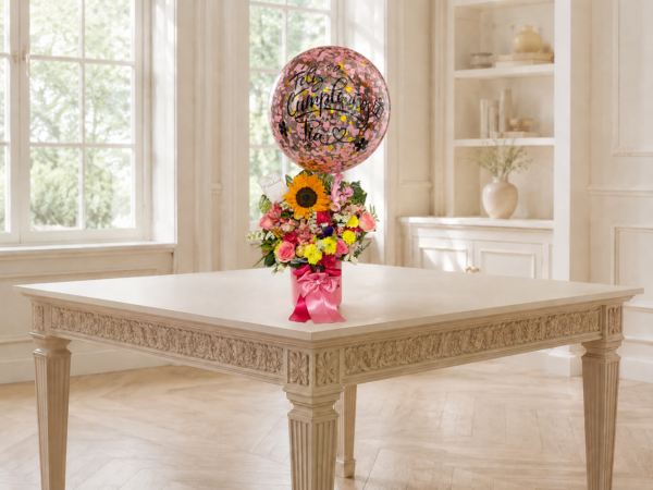 Arreglo Floral con Globo Burbuja para Dama