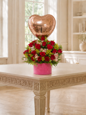 Arreglo Floral con Globo Corazón para Dama