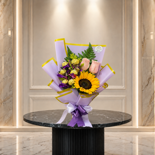 Ramo de Flores con Girasol y Chocolates