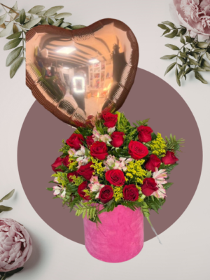 Arreglo Floral con Globo Corazón para Dama