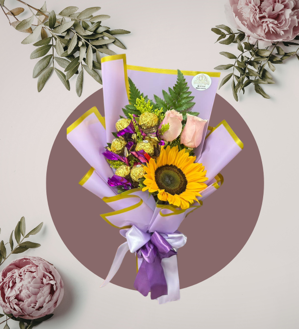 Ramo de Flores con Girasol y Chocolates