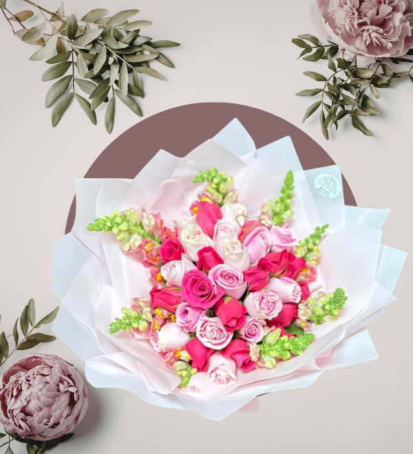 Ramo Rosado de Rosas y Flores Premium