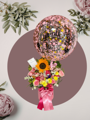 Arreglo Floral con Globo Burbuja para Dama