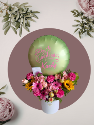 Arreglo Floral con Globo Personalizado para Dama