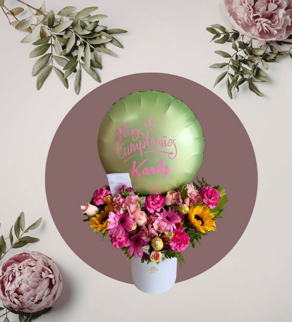Arreglo Floral con Globo Personalizado para Dama